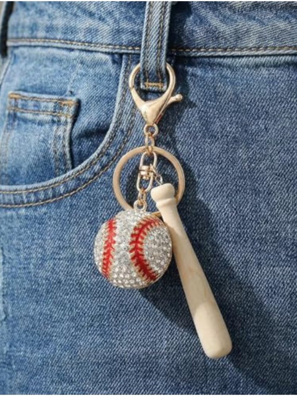 Bling Baseball Keychain Charm Rhinestone Purse Backpack Car Accessory - Picture 4 of 6